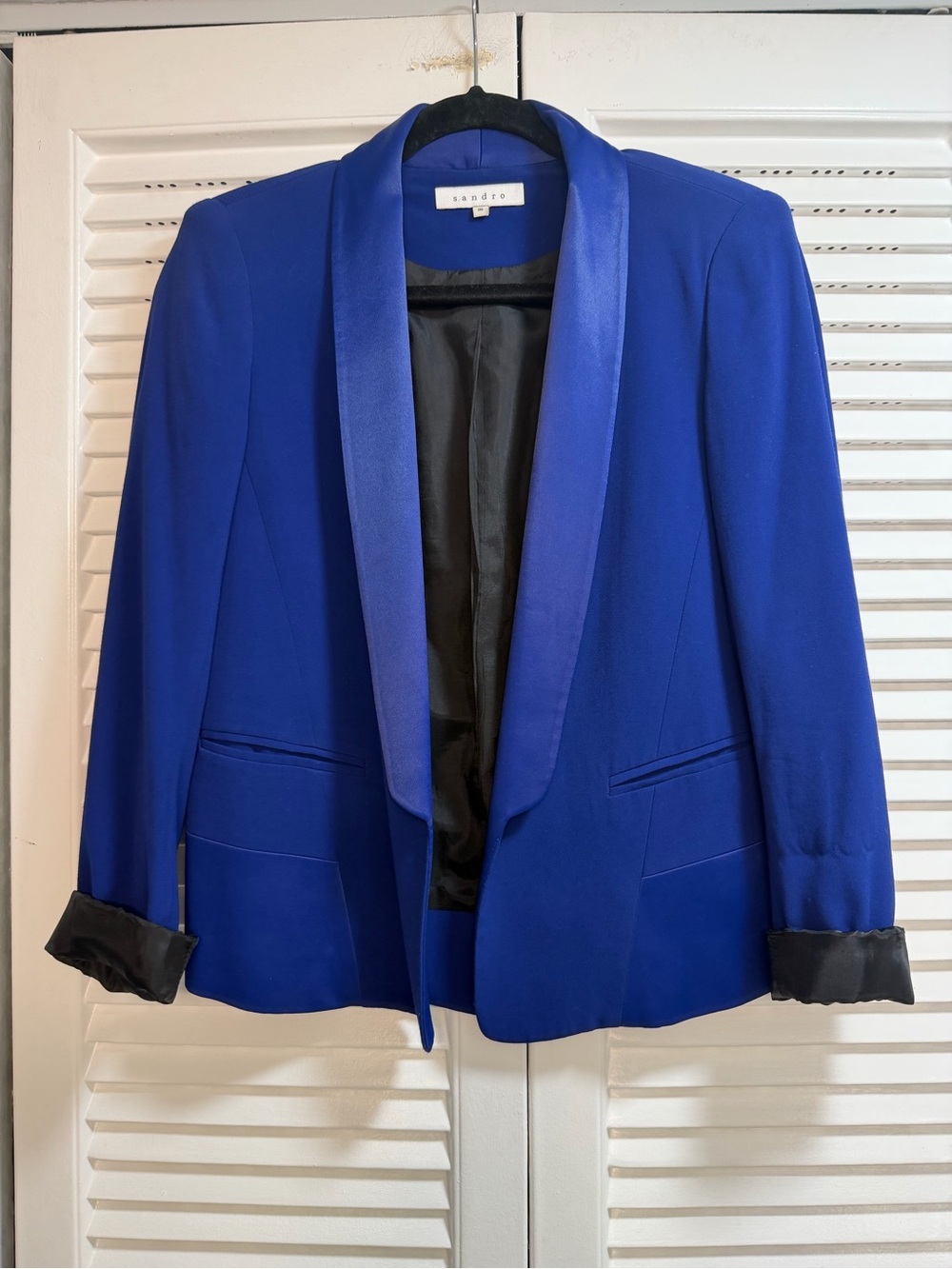 Sandro Cobalt Blue Tuxedo Blazer With Satin Trim Size 36 EU / US 4